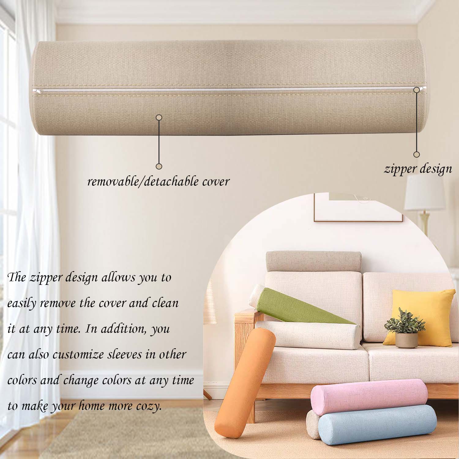 Almohada redonda larga, refuer - Bolster Cushion Round reseña y precio
